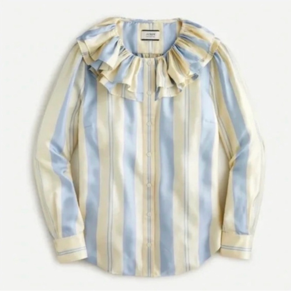 J.Crew Collection ruffle-collar top in striped silk-twill- size Small